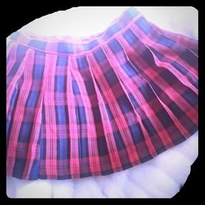 Plaid Red, Blue, Black pleated mini skirt